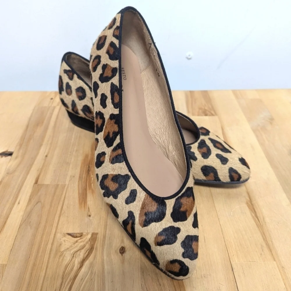 Vintage Sesto Meucci Pony Hair Leopard Print Flats Made in Spain Leather 9